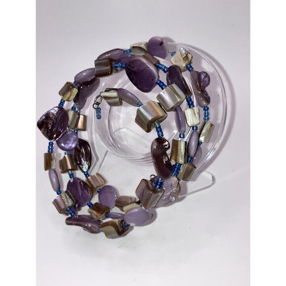 Purple South Seas Baroque Pearls Beaded Memory Wire Bracelet! - Picture 7 of 12